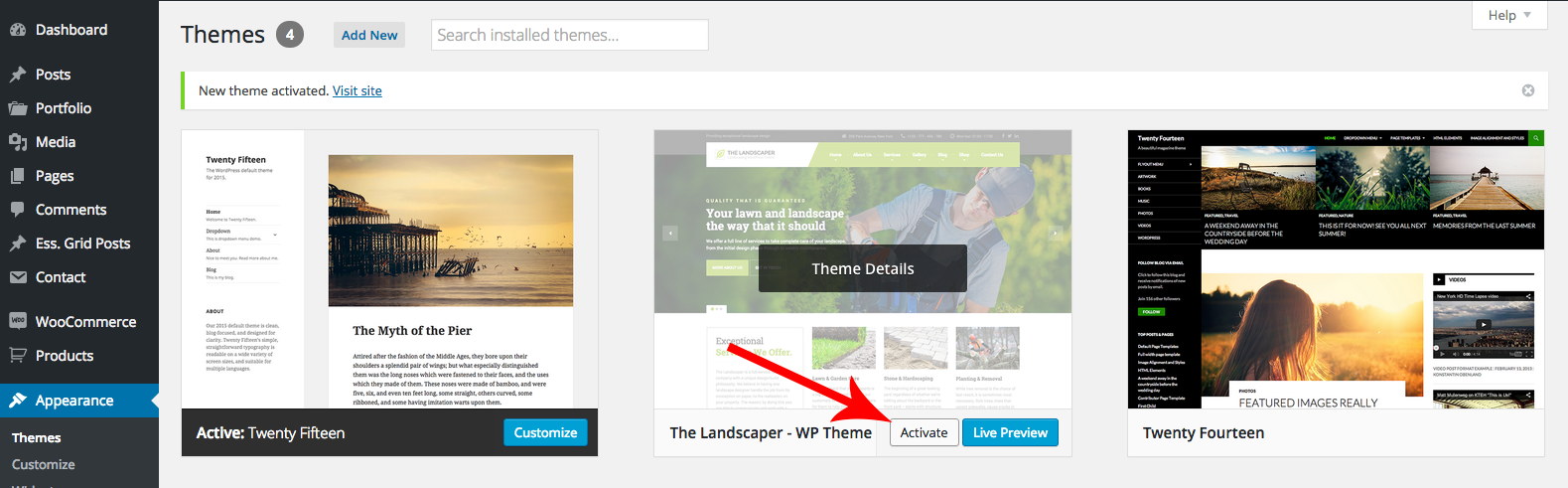 Activating The Landscaper Theme